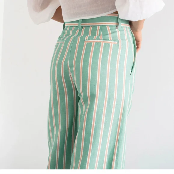 Striped Green Wide-Leg Pants - Picture 4 of 6